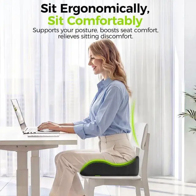 Alt view image 7 of 7 - Gel Seat Cushion for Office Chairs, Ergonomic Memory Foam Chair Cushions for Long-Sitting Support & Sciatica, Back, Tailbone Pain Relief, Breathable Car Seat Cushion with Anti-Slip Base