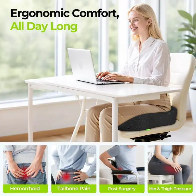 Alt view image 2 of 7 - Ergonomic Donut Pillow Seat Cushion for Hemorrhoid & Tailbone Pain Relief, Thick Memory Foam Chair Cushion with Firm Support for Coccyx, Sciatica, Pressure Sores, Pregnancy, Postpartum Recovery