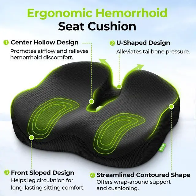 Alt view image 3 of 7 - Ergonomic Donut Pillow Seat Cushion for Hemorrhoid & Tailbone Pain Relief, Thick Memory Foam Chair Cushion with Firm Support for Coccyx, Sciatica, Pressure Sores, Pregnancy, Postpartum Recovery