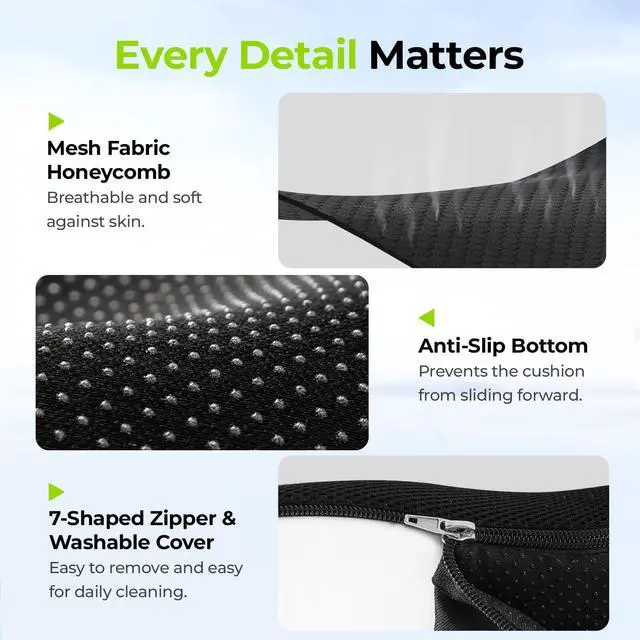 Alt view image 7 of 7 - Ergonomic Donut Pillow Seat Cushion for Hemorrhoid & Tailbone Pain Relief, Thick Memory Foam Chair Cushion with Firm Support for Coccyx, Sciatica, Pressure Sores, Pregnancy, Postpartum Recovery