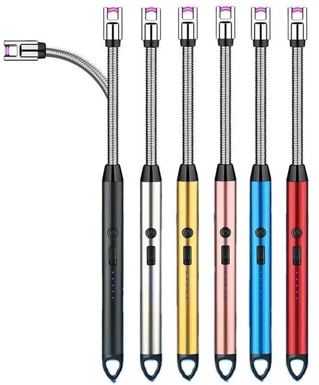 Alt view image 2 of 7 - 360°Flexible Neck Lighters for Candles, Multi-Function Arc Lighter Rechargeable USB Electric BBQ Lighter for Grill Kitchen Fireworks Gas Stove (Red)