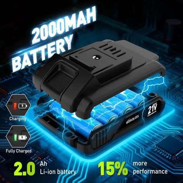 Alt view image 7 of 7 - WORKBLESS Cordless Drill, Power Drill Set with 1 Battery and Charger, 40Nm, 20+1 Torque, 2 Speed, Keyless 3/8" Electric Screwdriver with LED Light, 28pcs Drill Bits Set(Green)