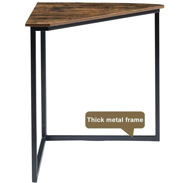 Alt view image 5 of 7 - Triangle Computer Desk, Corner Table with Steel Frame and Shelves for Small Spaces, Brown, 33.1" H