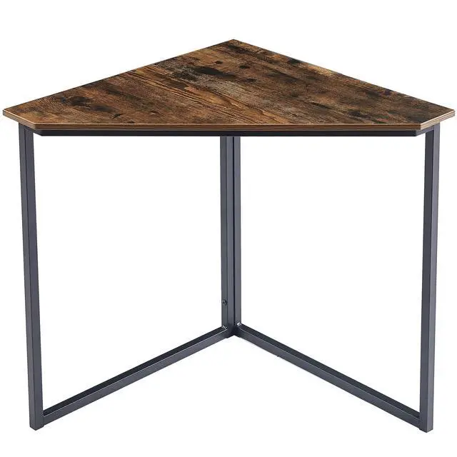 Alt view image 7 of 7 - Triangle Computer Desk, Corner Table with Steel Frame and Shelves for Small Spaces, Brown, 33.1" H