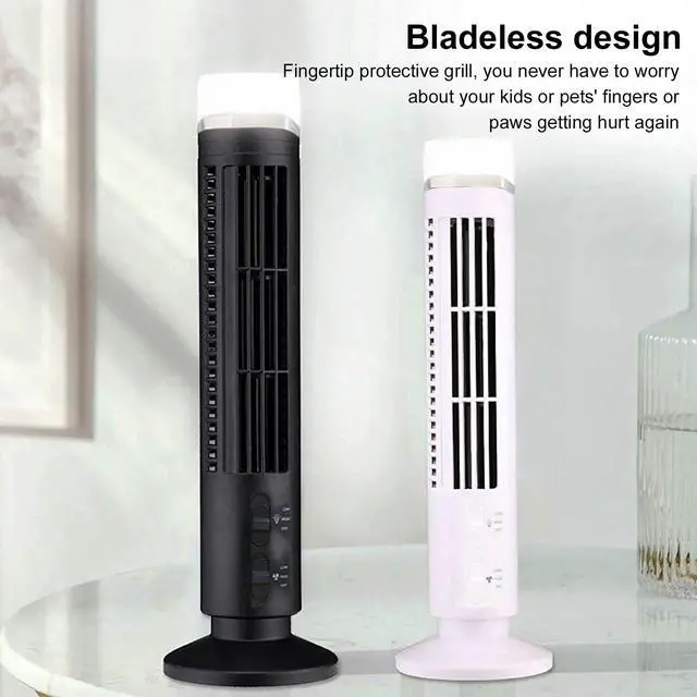 Alt view image 3 of 7 - Bladeless Tower Fan, 90 Degree Oscillation, Mini Vertical Fan with Light, Cooler and Conditioning for Room (White)