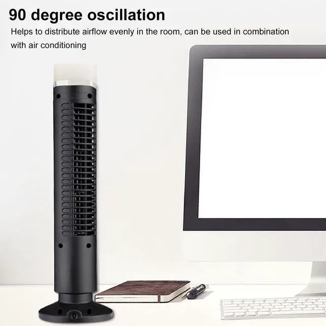 Alt view image 2 of 7 - Tower Fan for Bedroom, 90° Oscillating Bladeless Desk Tower Fan with Light, Quiet Portable USB Table Fan for Home Office Indoors (Black)