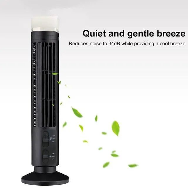 Alt view image 5 of 7 - Tower Fan for Bedroom, 90° Oscillating Bladeless Desk Tower Fan with Light, Quiet Portable USB Table Fan for Home Office Indoors (Black)