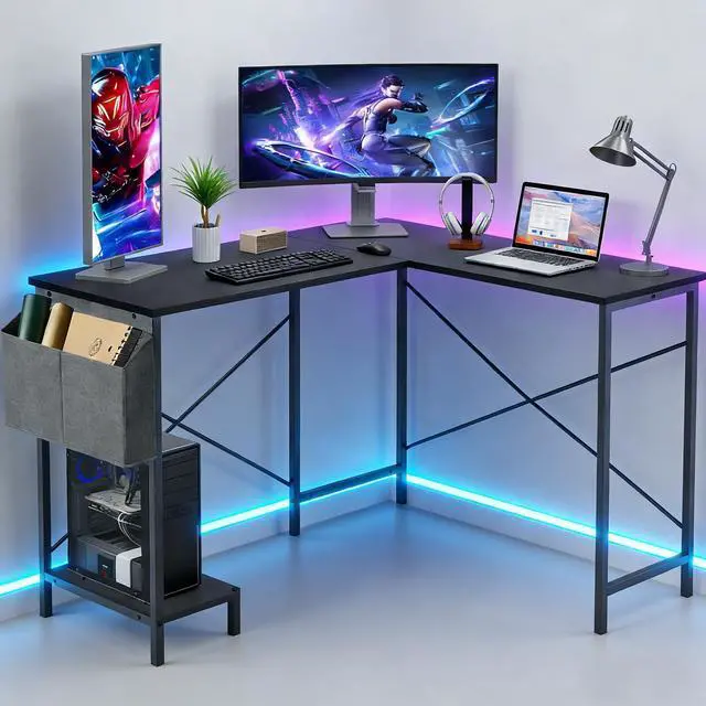 Alt view image 2 of 7 - L Shaped Desk, 50 Inch Reversible Computer Desk Corner Gaming Table with CPU Stand & Storage Bag, Sturdy Metal Frame PC Workstation for Home Office