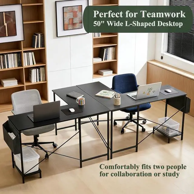 Alt view image 5 of 7 - L Shaped Desk, 50 Inch Reversible Computer Desk Corner Gaming Table with CPU Stand & Storage Bag, Sturdy Metal Frame PC Workstation for Home Office