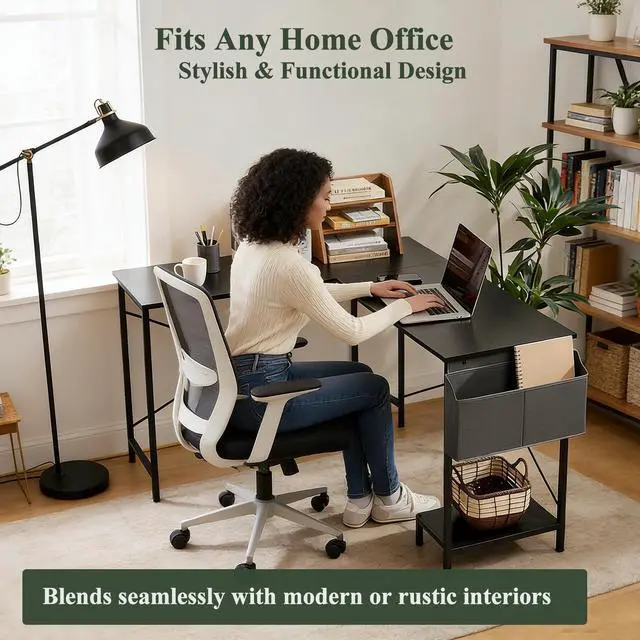 Alt view image 6 of 7 - L Shaped Desk, 50 Inch Reversible Computer Desk Corner Gaming Table with CPU Stand & Storage Bag, Sturdy Metal Frame PC Workstation for Home Office