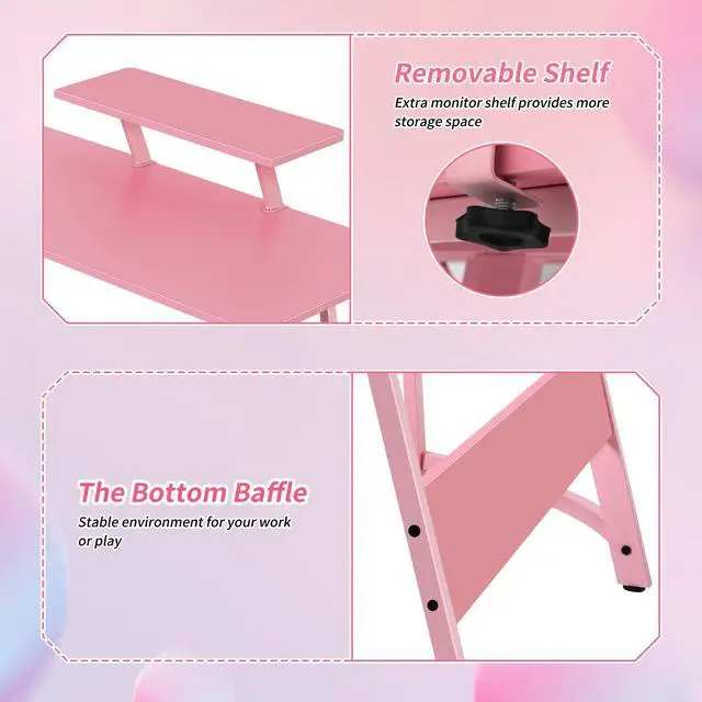 Alt view image 4 of 7 - L Shaped Desk Corner Gaming Desk Computer Desk with Large Desktop Studying and Working and Gaming for Home and Work Place, Pink