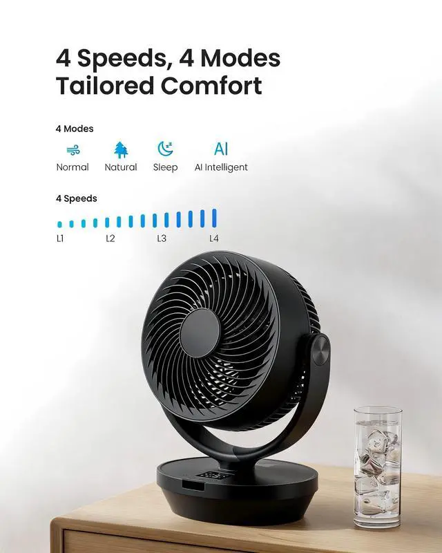 Alt view image 2 of 7 - Air Circulator Fan for Bedroom, 13" Height Table Fan with Remote/Voice, 120° Vertical & 90° Oscillating, Quiet 25dB Electric Fan for Home, 60ft, 12H Timer, 4 Speeds, 4 Modes for Office