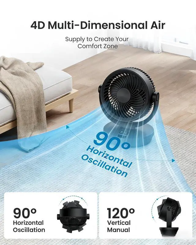 Alt view image 4 of 7 - Air Circulator Fan for Bedroom, 13" Height Table Fan with Remote/Voice, 120° Vertical & 90° Oscillating, Quiet 25dB Electric Fan for Home, 60ft, 12H Timer, 4 Speeds, 4 Modes for Office