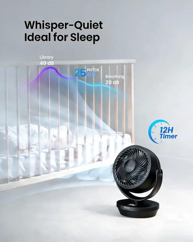 Alt view image 6 of 7 - Air Circulator Fan for Bedroom, 13" Height Table Fan with Remote/Voice, 120° Vertical & 90° Oscillating, Quiet 25dB Electric Fan for Home, 60ft, 12H Timer, 4 Speeds, 4 Modes for Office