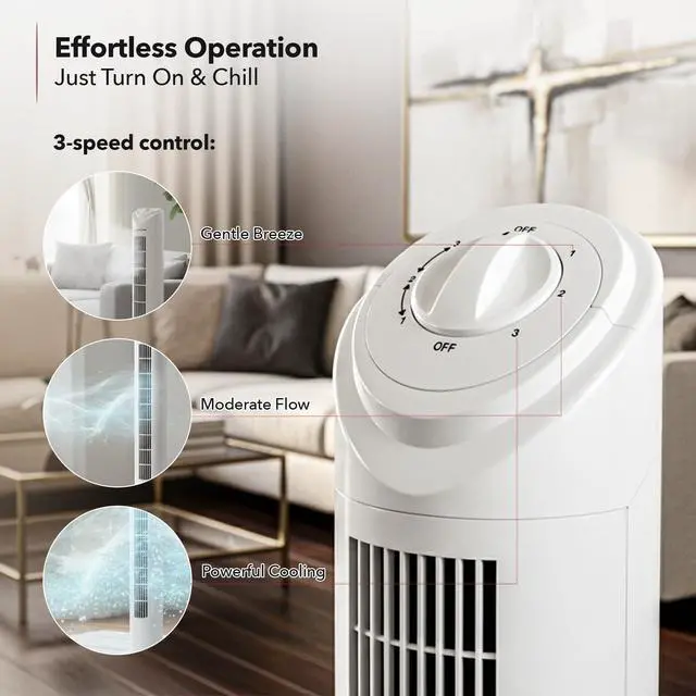 Alt view image 4 of 7 - 32" Tower Fan for Bedroom, Portable Stand Fan with 90° Oscillation, Adjustable Speed, Compact and Slim Manual Bladeless Indoor Fan Ideal for Cooling Home with Kids or Office, White TFO3SW