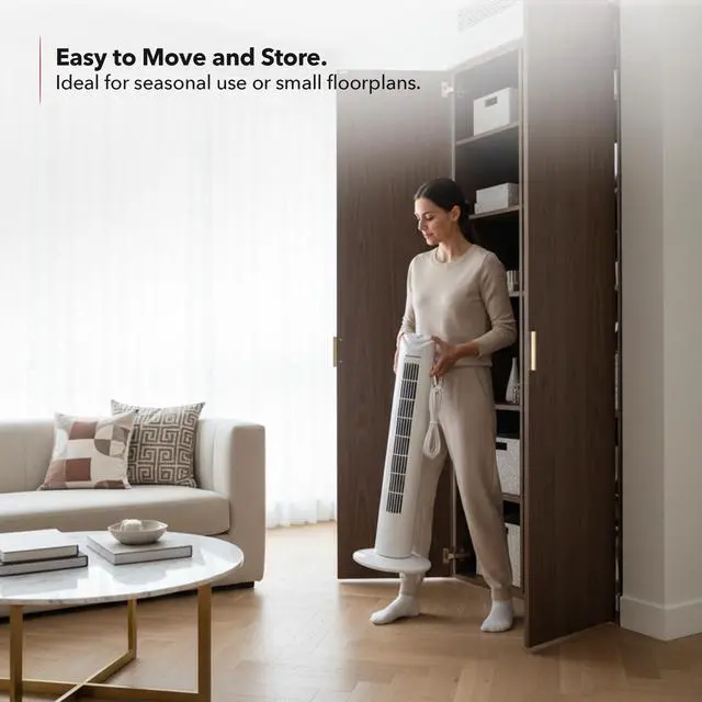 Alt view image 7 of 7 - 32" Tower Fan for Bedroom, Portable Stand Fan with 90° Oscillation, Adjustable Speed, Compact and Slim Manual Bladeless Indoor Fan Ideal for Cooling Home with Kids or Office, White TFO3SW