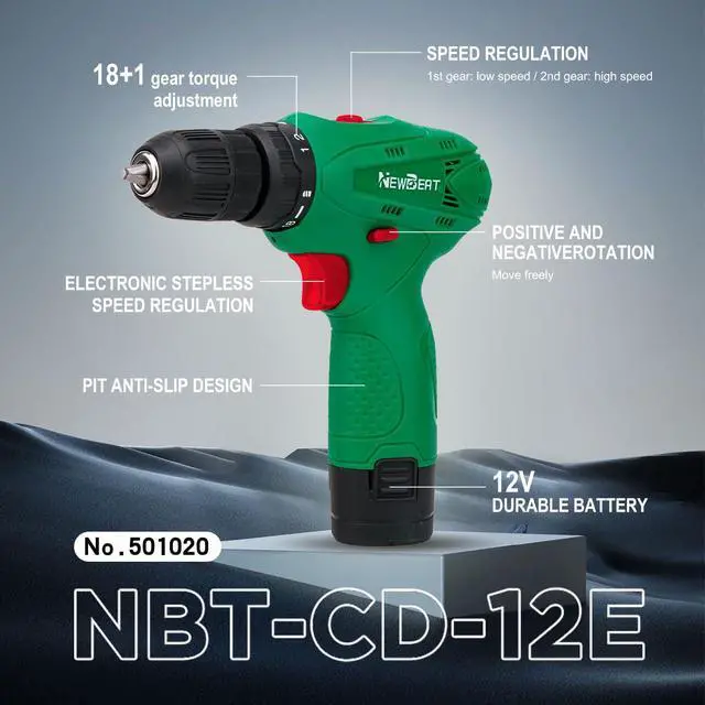 Alt view image 2 of 7 - Cordless Drill Set, 12V Power Drill Driver with Battery and Charger, 3/8" Keyless Chuck, 2 Variable Speed, 18+1 Torque Setting, Cordless Drill Driver Kit for Home and DIY Project