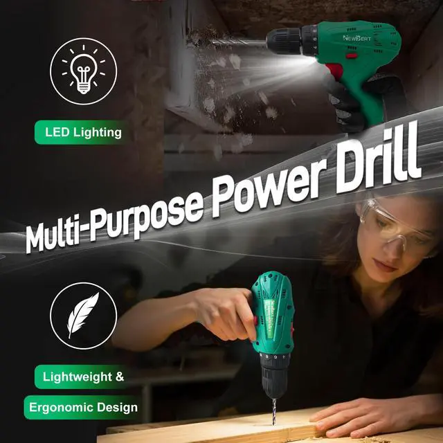 Alt view image 6 of 7 - Cordless Drill Set, 12V Power Drill Driver with Battery and Charger, 3/8" Keyless Chuck, 2 Variable Speed, 18+1 Torque Setting, Cordless Drill Driver Kit for Home and DIY Project