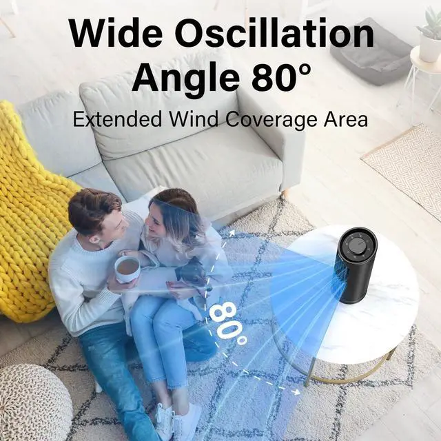 Alt view image 3 of 7 - 13" Tower Fan for Bedroom, 23ft/s Bladeless Desk Fan with 3 Speeds, 80 Degree Oscillating, Quiet Operation, Compact & Portable Table Fan for Bedroom Home Office Desktop