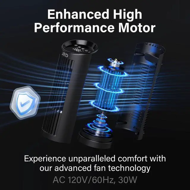 Alt view image 2 of 7 - 13'' Tower Fan for Bedroom, Quiet Cooling Desk Fan with Remote, 80° Oscillating, 3 Speed, 4 Mode, 12h Timer, Digital Touch Screen, Portable, Safe Bladeless Table Fan for Home Desktop Office