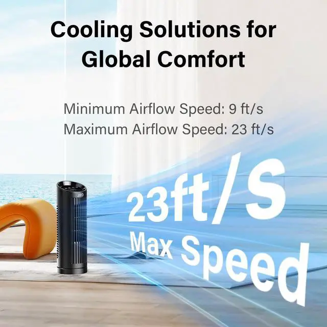 Alt view image 3 of 7 - 13'' Tower Fan for Bedroom, Quiet Cooling Desk Fan with Remote, 80° Oscillating, 3 Speed, 4 Mode, 12h Timer, Digital Touch Screen, Portable, Safe Bladeless Table Fan for Home Desktop Office