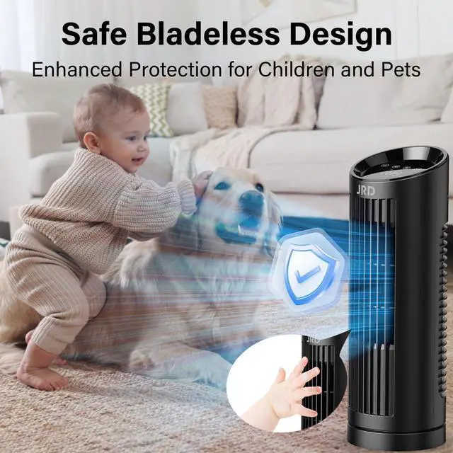 Alt view image 5 of 7 - 13'' Tower Fan for Bedroom, Quiet Cooling Desk Fan with Remote, 80° Oscillating, 3 Speed, 4 Mode, 12h Timer, Digital Touch Screen, Portable, Safe Bladeless Table Fan for Home Desktop Office