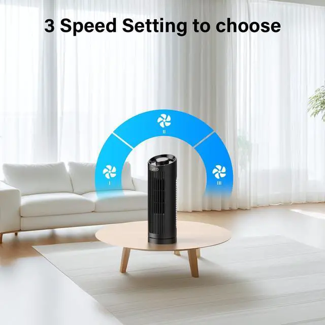 Alt view image 2 of 7 - 13" Tower Fan for Bedroom, 23ft/s Bladeless Desk Fan with 3 Speeds, 80 Degree Oscillating, Quiet Operation, Compact & Portable Table Fan for Bedroom Home Office Desktop