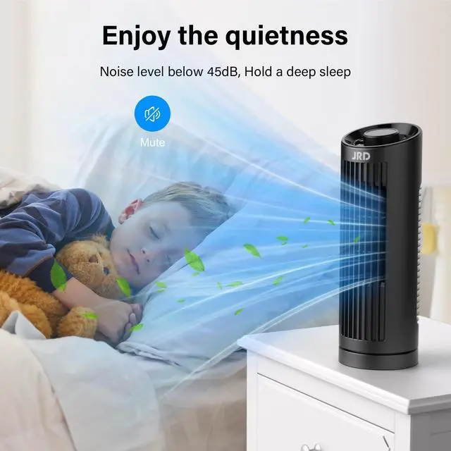 Alt view image 6 of 7 - 13" Tower Fan for Bedroom, 23ft/s Bladeless Desk Fan with 3 Speeds, 80 Degree Oscillating, Quiet Operation, Compact & Portable Table Fan for Bedroom Home Office Desktop