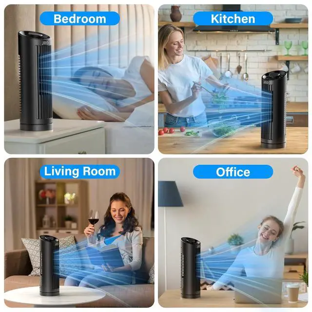 Alt view image 7 of 7 - 13" Tower Fan for Bedroom, 23ft/s Bladeless Desk Fan with 3 Speeds, 80 Degree Oscillating, Quiet Operation, Compact & Portable Table Fan for Bedroom Home Office Desktop