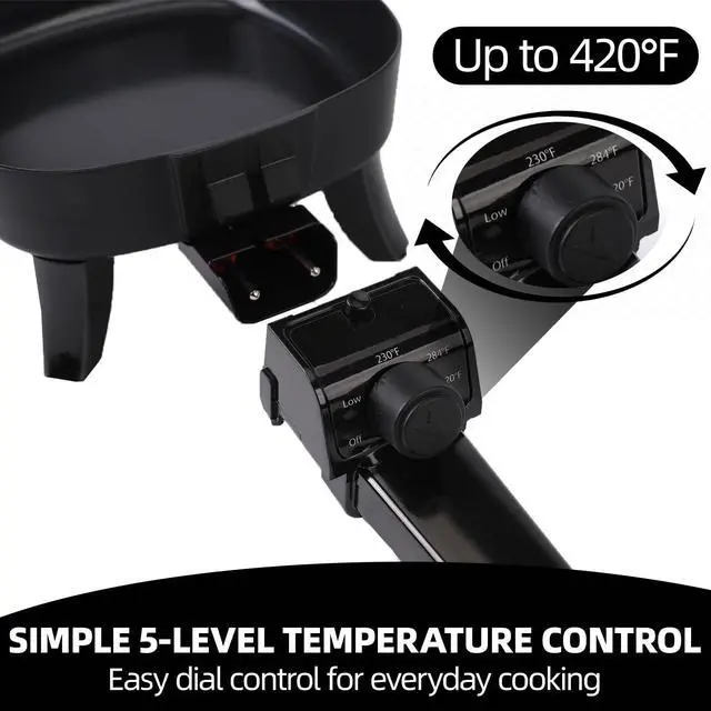 Alt view image 4 of 5 - 7" Electric Skillet with Lid, Electric Non-Stick Ceramic Fying Pan,Adjustable Temperature Control, 600W Single Serve Grill for Breakfast, Cooking for Pancakes, Eggs, Sausage