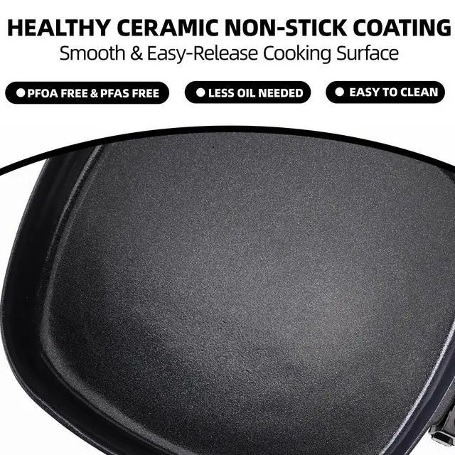 Alt view image 3 of 5 - 7" Electric Skillet with Lid, Electric Non-Stick Ceramic Fying Pan,Adjustable Temperature Control, 600W Single Serve Grill for Breakfast, Cooking for Pancakes, Eggs, Sausage