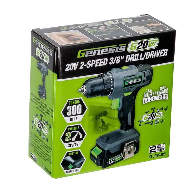 Alt view image 7 of 7 - G20MAX 20V Cordless Drill with Battery and Charger 2-Speed 3/8" Single Sleeve Keyless Chuck, 300 in-lb Torque, 20+1 Clutch Settings (GLCD2038B)