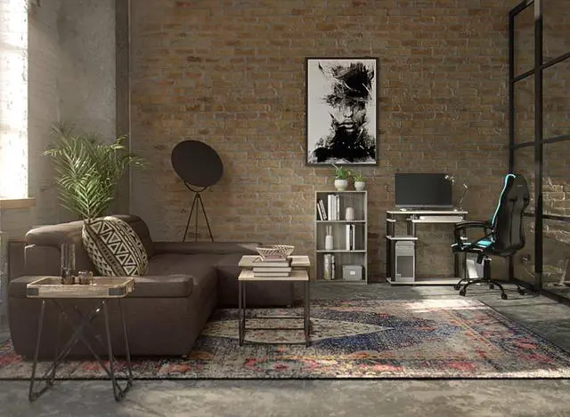 Alt view image 2 of 7 - Abbott Computer Desk with Bookshelf, French Oak Grey/Black