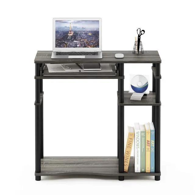 Alt view image 3 of 7 - Abbott Computer Desk with Bookshelf, French Oak Grey/Black