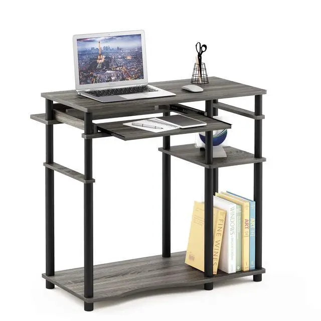 Alt view image 4 of 7 - Abbott Computer Desk with Bookshelf, French Oak Grey/Black