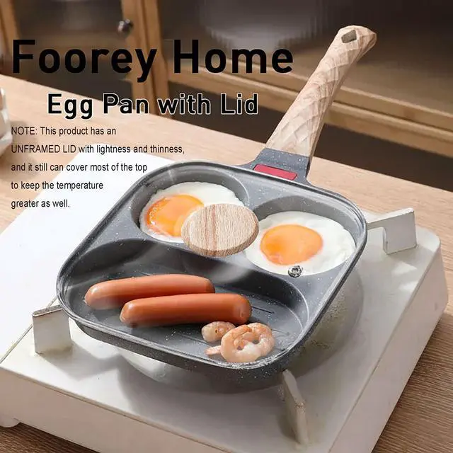 Alt view image 3 of 6 - Egg Frying Pan 3-In-1 Divided Nonstick Egg Pan with Lid Breakfast Grill Pan Skillet Compatible with Gas Stove & Induction Cooktops (Gray, 3 Hole With Lid)