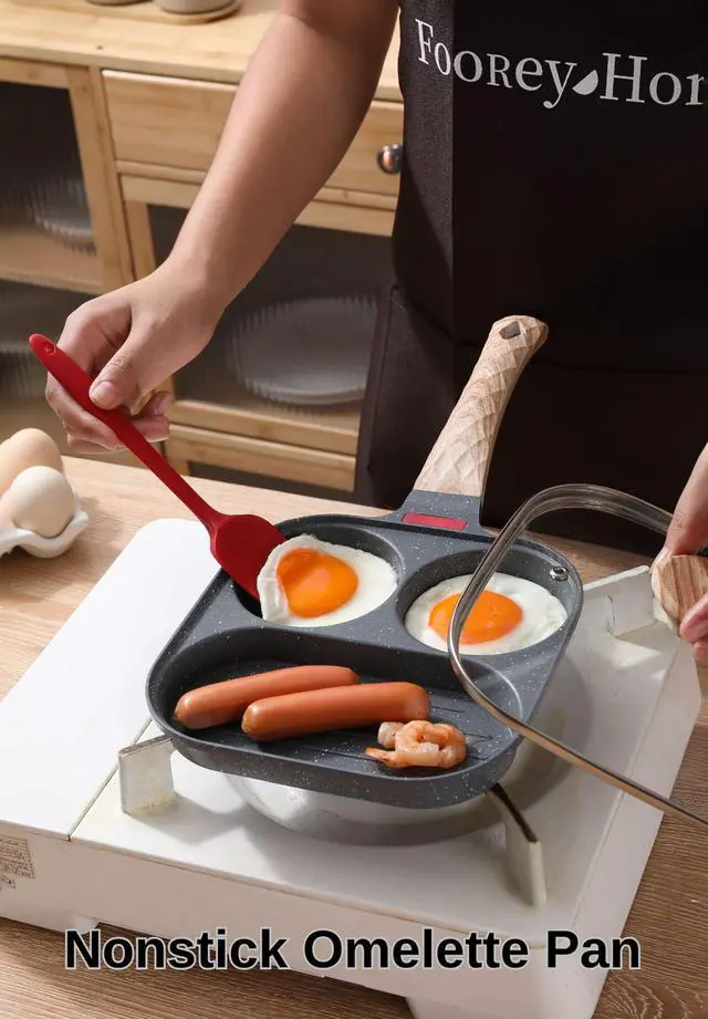 Alt view image 4 of 6 - Egg Frying Pan 3-In-1 Divided Nonstick Egg Pan with Lid Breakfast Grill Pan Skillet Compatible with Gas Stove & Induction Cooktops (Gray, 3 Hole With Lid)