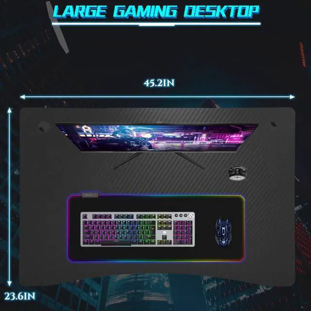 Alt view image 4 of 7 - Computer Desk,Gaming Desk 45.2 inches Student PC Desk Writing Desk Office Desk Extra Large Modern Ergonomic Racing Style Table Workstation Carbon Fiber Cup Holder Headphone Hook