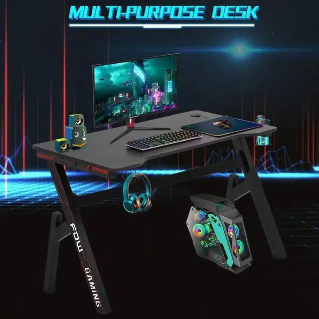 Alt view image 3 of 7 - Computer Desk,Gaming Desk 45.2 inches Student PC Desk Writing Desk Office Desk Extra Large Modern Ergonomic Racing Style Table Workstation Carbon Fiber Cup Holder Headphone Hook