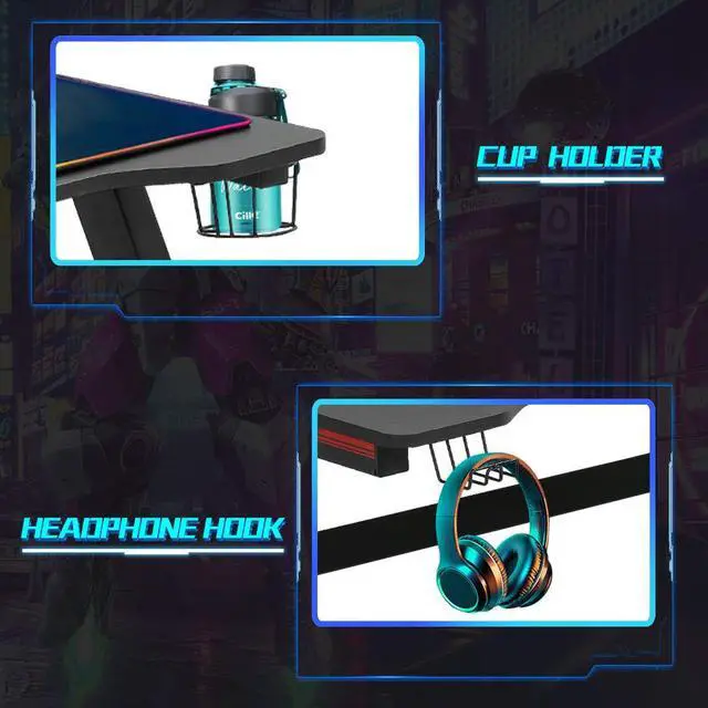 Alt view image 6 of 7 - Computer Desk,Gaming Desk 45.2 inches Student PC Desk Writing Desk Office Desk Extra Large Modern Ergonomic Racing Style Table Workstation Carbon Fiber Cup Holder Headphone Hook