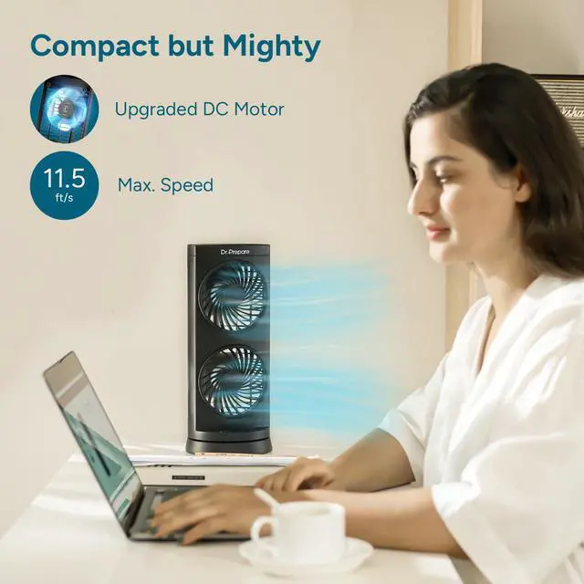 Alt view image 2 of 7 - Tower Fan Oscillating Fan, Portable Desk Fan with 3-Speed Options, Dual Air Circulation, 110° Oscillation, 3 Timers, Personal Quiet Table Fan for Home Office Desktop Bedroom, 13 inch