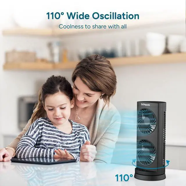 Alt view image 4 of 7 - Tower Fan Oscillating Fan, Portable Desk Fan with 3-Speed Options, Dual Air Circulation, 110° Oscillation, 3 Timers, Personal Quiet Table Fan for Home Office Desktop Bedroom, 13 inch