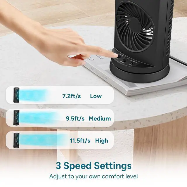Alt view image 6 of 7 - Tower Fan Oscillating Fan, Portable Desk Fan with 3-Speed Options, Dual Air Circulation, 110° Oscillation, 3 Timers, Personal Quiet Table Fan for Home Office Desktop Bedroom, 13 inch