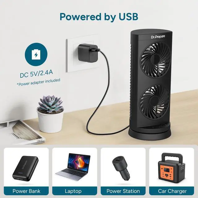 Alt view image 3 of 7 - Tower Fan Oscillating Fan, Portable Desk Fan with 3-Speed Options, Dual Air Circulation, 110° Oscillation, 3 Timers, Personal Quiet Table Fan for Home Office Desktop Bedroom, 13 inch