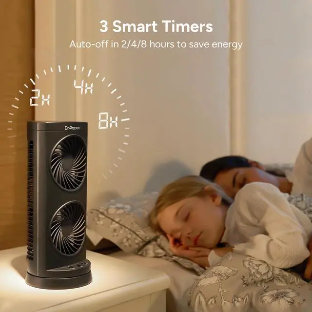 Alt view image 5 of 7 - Tower Fan Oscillating Fan, Portable Desk Fan with 3-Speed Options, Dual Air Circulation, 110° Oscillation, 3 Timers, Personal Quiet Table Fan for Home Office Desktop Bedroom, 13 inch