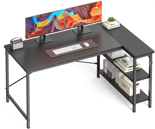 Main image of L Shaped Desk 39 Inch Computer Desk Gaming Furniture Corner Desks Home Office PC Table with Reversible Storage Shelves for Writing Working Study Bedroom Dorm, Modern Black