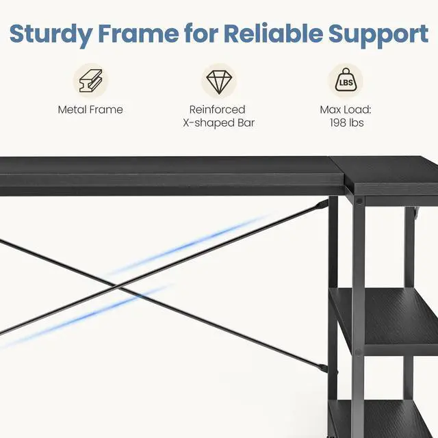 Alt view image 4 of 7 - L Shaped Desk 39 Inch Computer Desk Gaming Furniture Corner Desks Home Office PC Table with Reversible Storage Shelves for Writing Working Study Bedroom Dorm, Modern Black