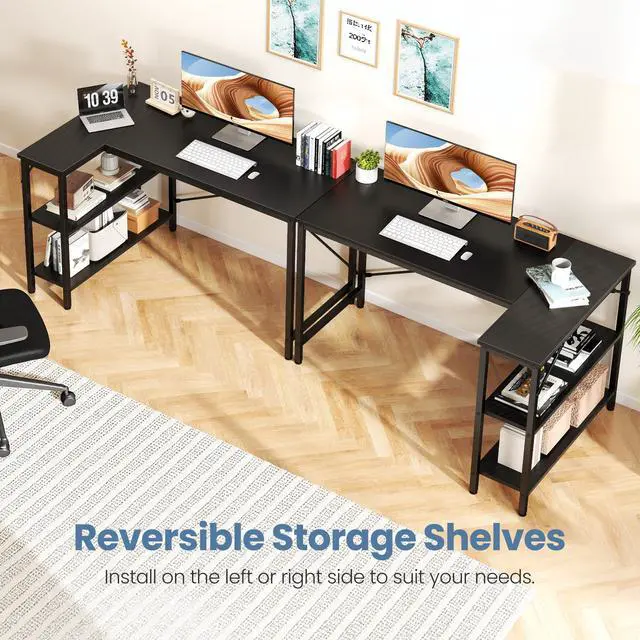 Alt view image 2 of 7 - L Shaped Desk 39 Inch Computer Desk Gaming Furniture Corner Desks Home Office PC Table with Reversible Storage Shelves for Writing Working Study Bedroom Dorm, Modern Black