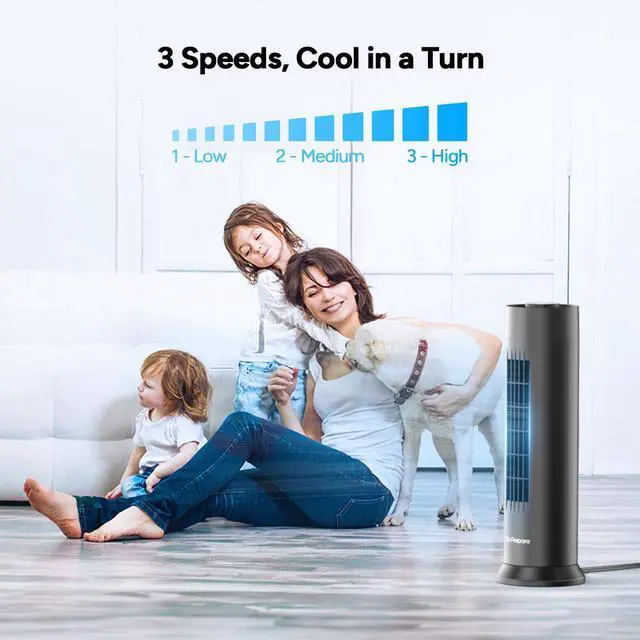 Alt view image 2 of 7 - Tower Fan, 28dB Quiet Desk Fan, 3Speeds, 80° Oscillation, Detachable Washable Bladeless Design, 16 Inch Portable Table Fan for Room, Home, Office,Black