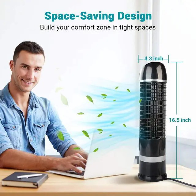 Alt view image 2 of 7 - Oscillating Tower Fan, Desk Table Fan with 3 Speeds, Quiet Cooling, 60° Oscillation, 16 Inch Personal Small Bladeless for Bedroom Home Office Desktop